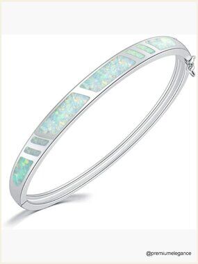 14K White Gold Plated Opal Bangle Bracelet Hypoallergenic Women Bracelet